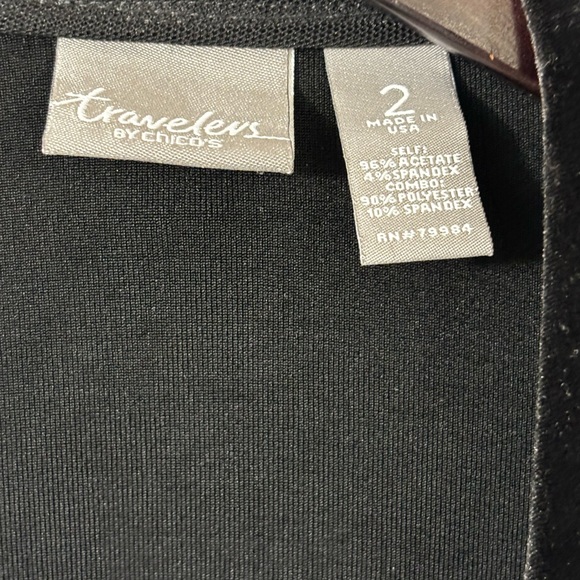 Chicos Travelers Size 2 US Large Velvet Trim Black Open Front Cardigan Jacket - Picture 3 of 9